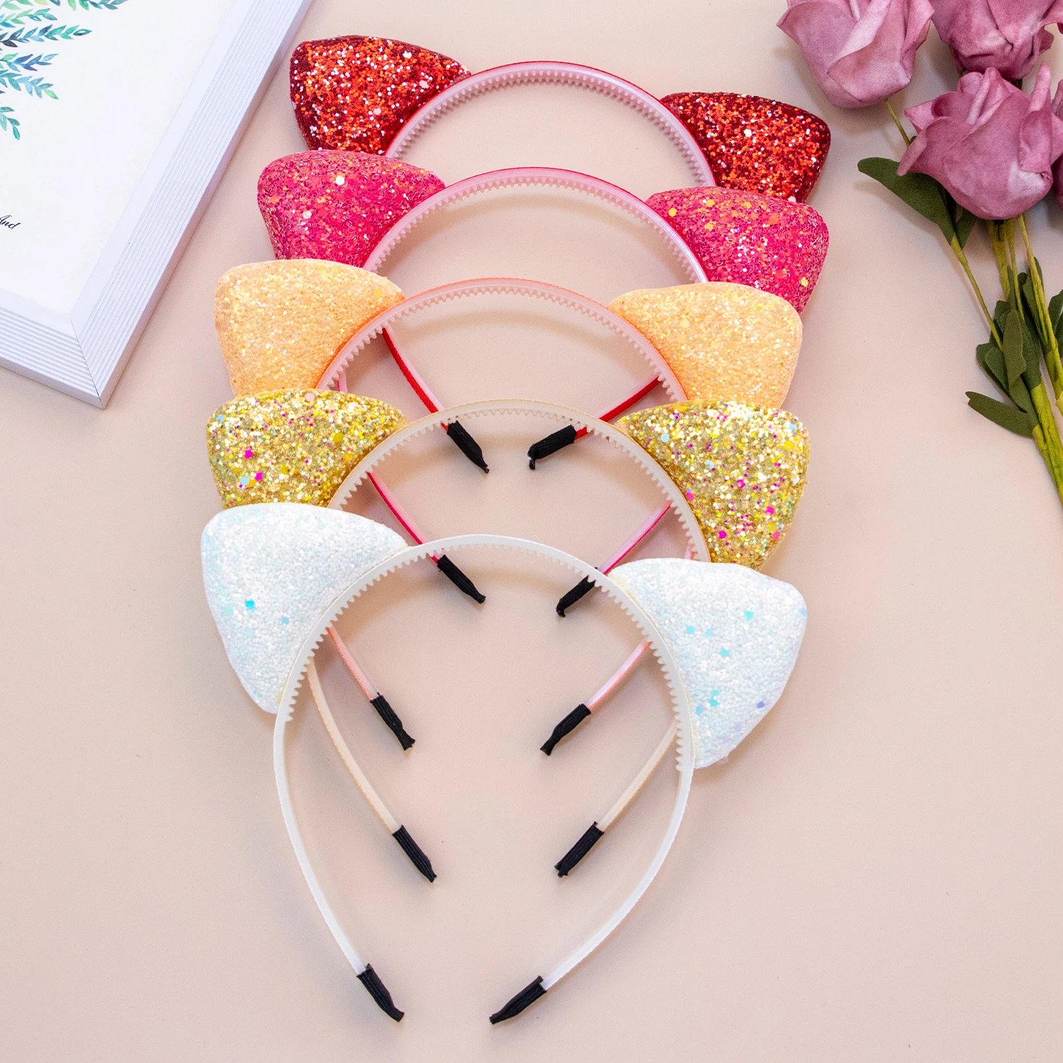 Glitter Cat Ears Headband Kitty Headband for Girls and Women Sparkly Hair Hoop Shiny Hairbands Hair Accessories for Daily