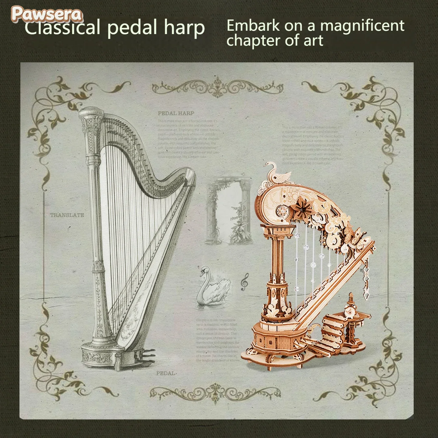 Pawsera Handmade Magic Cello Mechanical Music Box 3D Wooden Puzzle Stringed Harp Music Box DIY with Moveable Stem Creative Toy