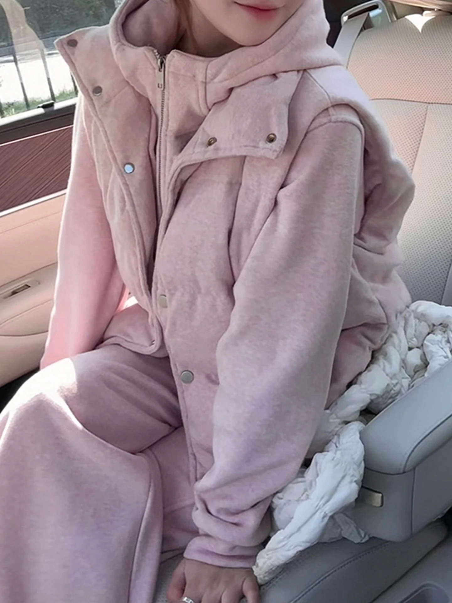 

Korean Style Women's Winter Fashion Slimming Thickened Fleece down Cotton Vest Sweatshirt Wide Leg Pants Three Piece Set