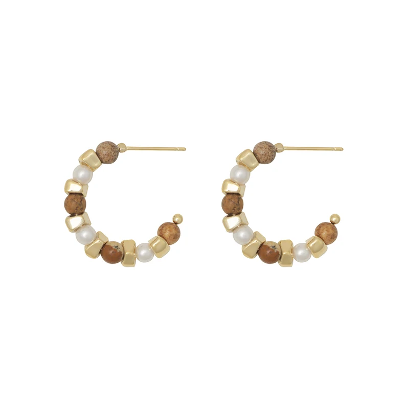 

S925 silver needle niche temperament natural stone earrings pearl earrings personalized Maillard style exquisite women