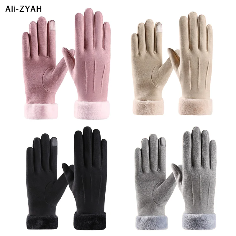 【A11】1 Paar 2026 Damen-Winterhandschuhe mit Pluschfutter, verdickte Plüschmanschetten, Outdoor-Kälteschutz-Touchscreen-Handschuhe zum Reiten und Skifahren