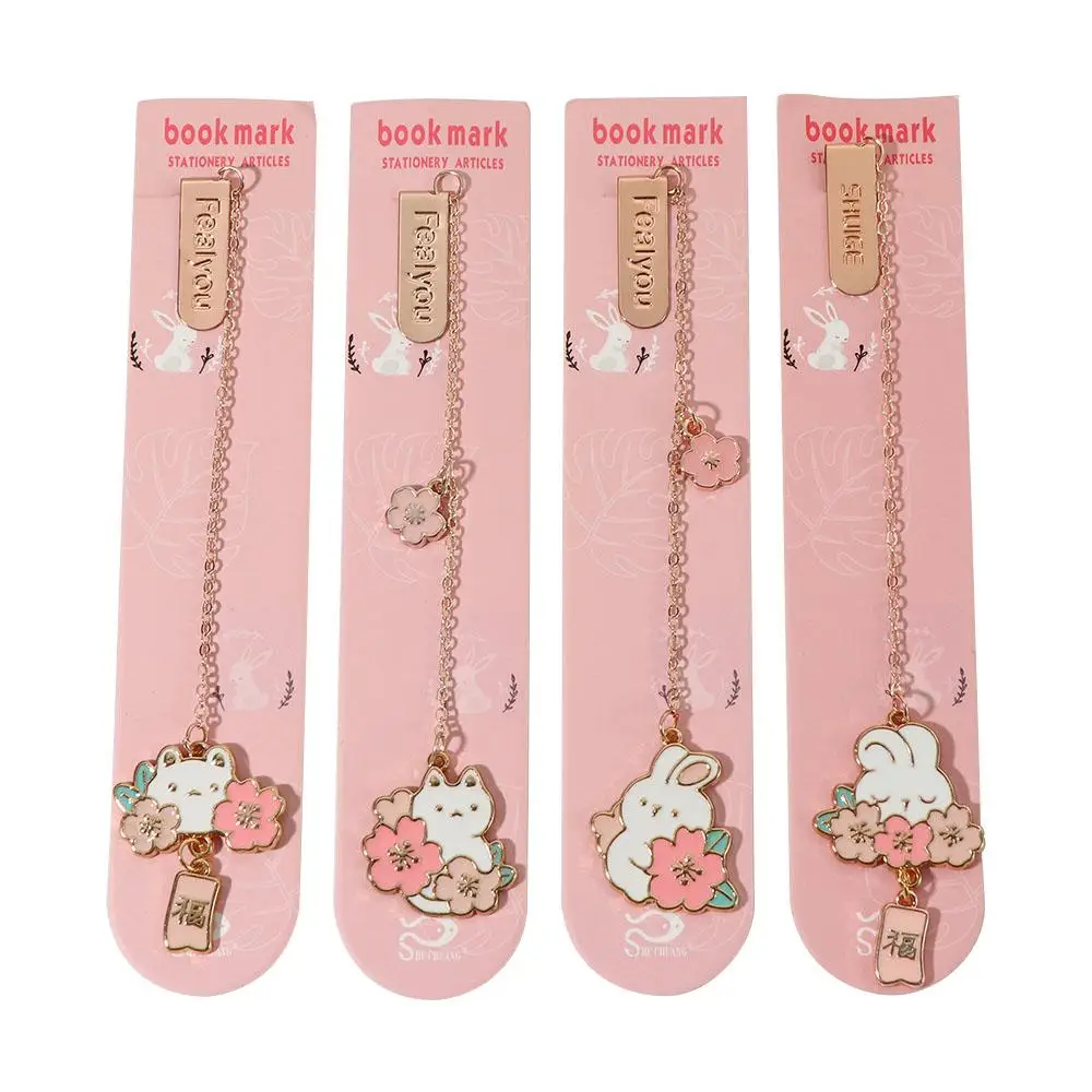 1X Romantic Sakura Rabbit Alloy Chain Pendant Bookmark Marker of Page School Office Supply