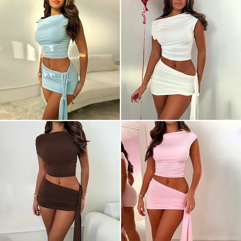 New Sexy Two-piece Set Y2K Tops+Mini Skirt Streetwear For Women