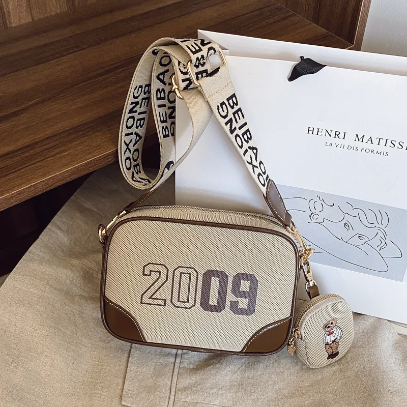 

Niche Design! 2025 Women's Canvas Small Square Bag - Embroidered Wide Strap Phone Messenger