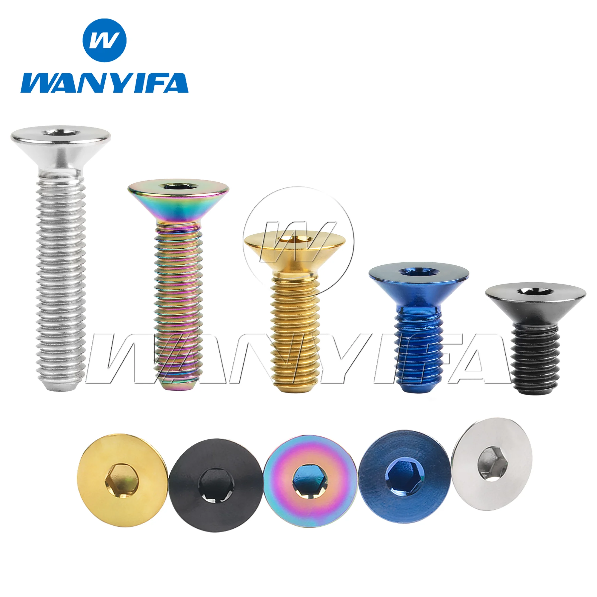 Wanyifa Titanium Bolt M5x10/12/15/20/25/30mm Flat Countersunk Head Hex Screws for Bicycle Pedals 10pcs/15pcs