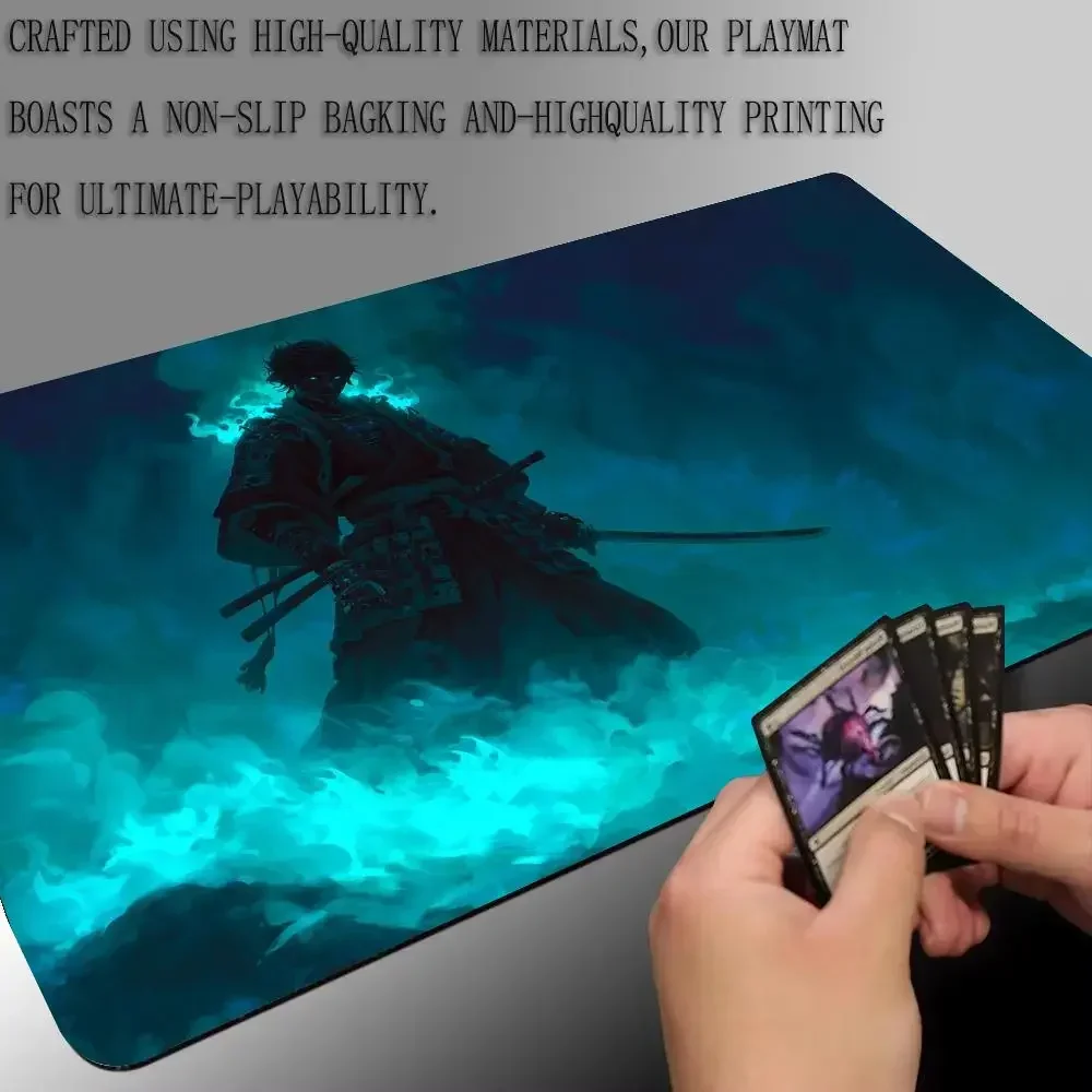 Tema misterioso samurai MTG Playmat 35X60CM Magic Card Battle Mat Antiscivolo Durevole Bordo cucito Tappetino da tavolo tappeto magico