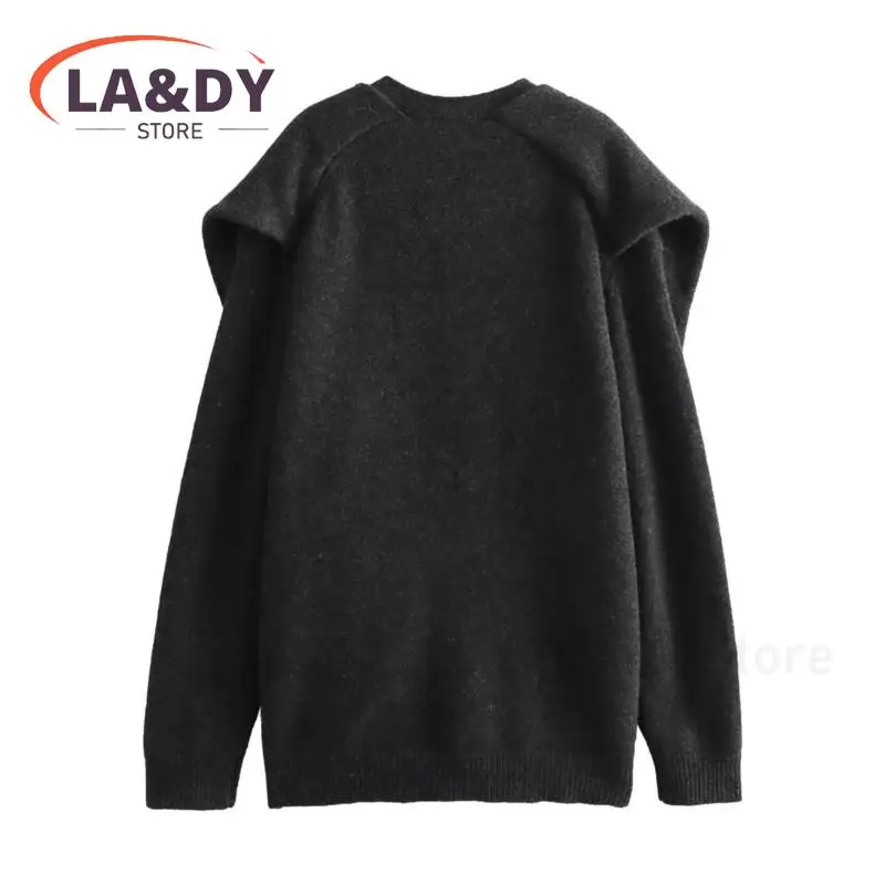 Women Gray Cardigan 2024 New Winter V-Neck Loose Long Sleeve Female Knitted Jacket Tops