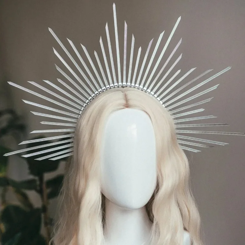 عصابة رأس ماري كراون للسيدات، تاج هالة أمة الله الذهبي - غطاء رأس كرنفال قوطي لالتقاط الصور التنكرية للأمهات في الهالوين