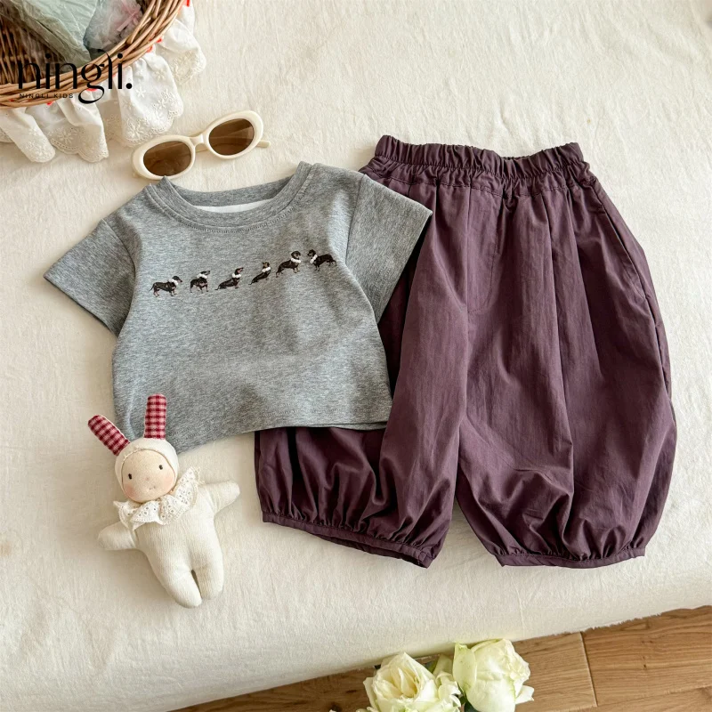 

Girls' Summer Suit25New Stylish Girls' Short SleeveTT-shirt Lantern Pants Super Fairy Children's Two-Piece Set
