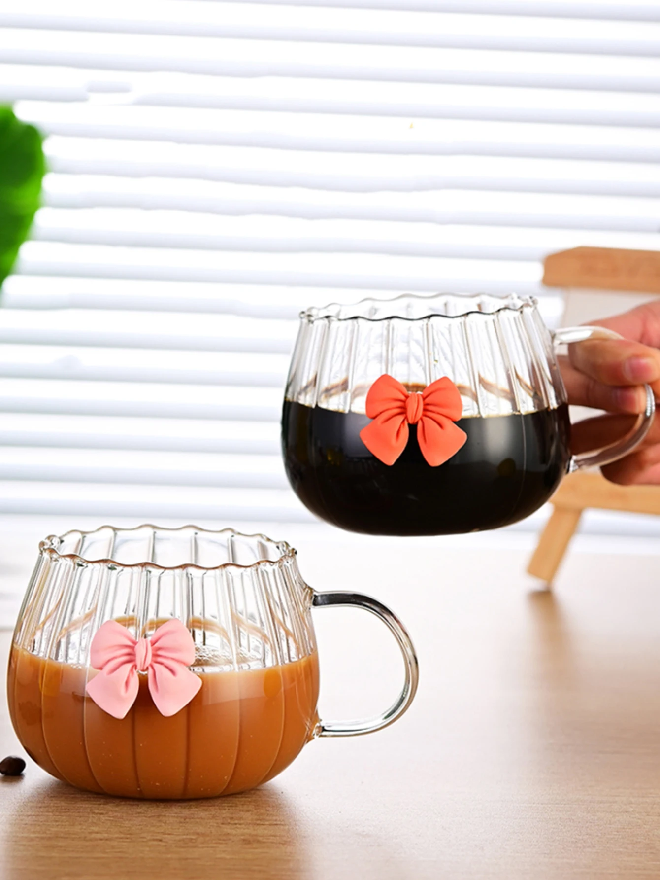 

450ml Pumpkin Glass Cup Big Belly Coffee Mugs Transparent Non Bursting Kawaii Bow Tea Cup Juice Milk Drinkware Glass Water Cup