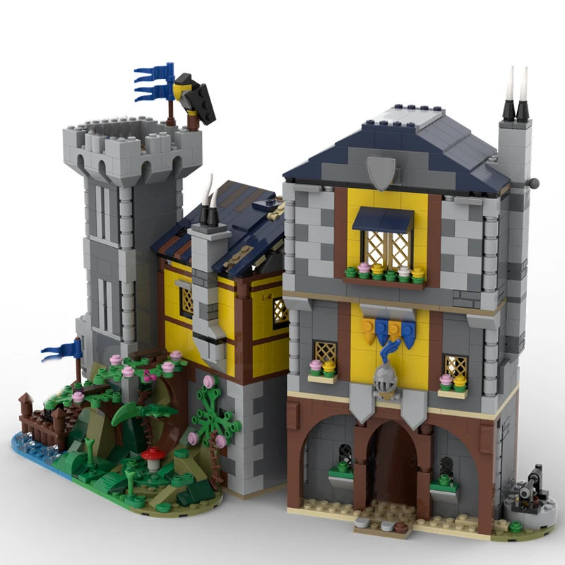 NEW 1216PCS MOC European Medieval Street View Black Falcon Inn model DIY creative ideas Child Toy Birthday Gift Blocks MOC-31120