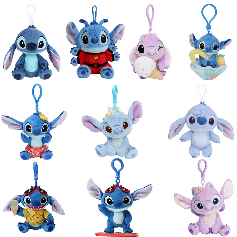 

New Original Disney Plush Toys Fantasy Angel And Stitch Pendant Bag Accessories Keychain Bag Car Pendant Valentine'S Day Gift