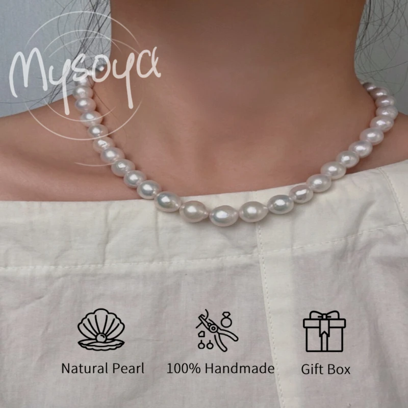 

Mysoya White Edison Pearl Necklace 9-10mm with Gift Box for Her and Him Perfect for Birthday Wedding Valentine's Day Gift