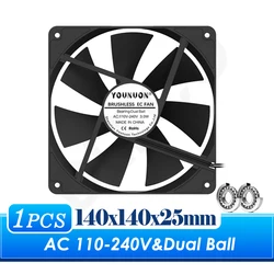 1PCS YOUNUON 140x140x25MM EC Axial Fan AC 10V 115V 120V 220V 240V Rushless Cooling Fan For PC Ventilator Smokehouse