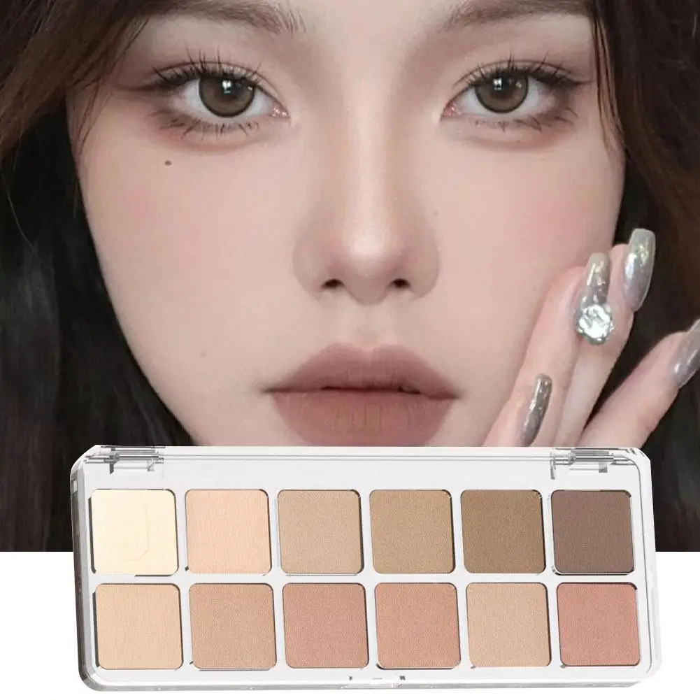 Paleta de sombras de ojos de baja saturación, 12 colores, todo mate, coreano, té de ojos, maquillaje largo, albaricoque, maquillaje duradero D H6C4