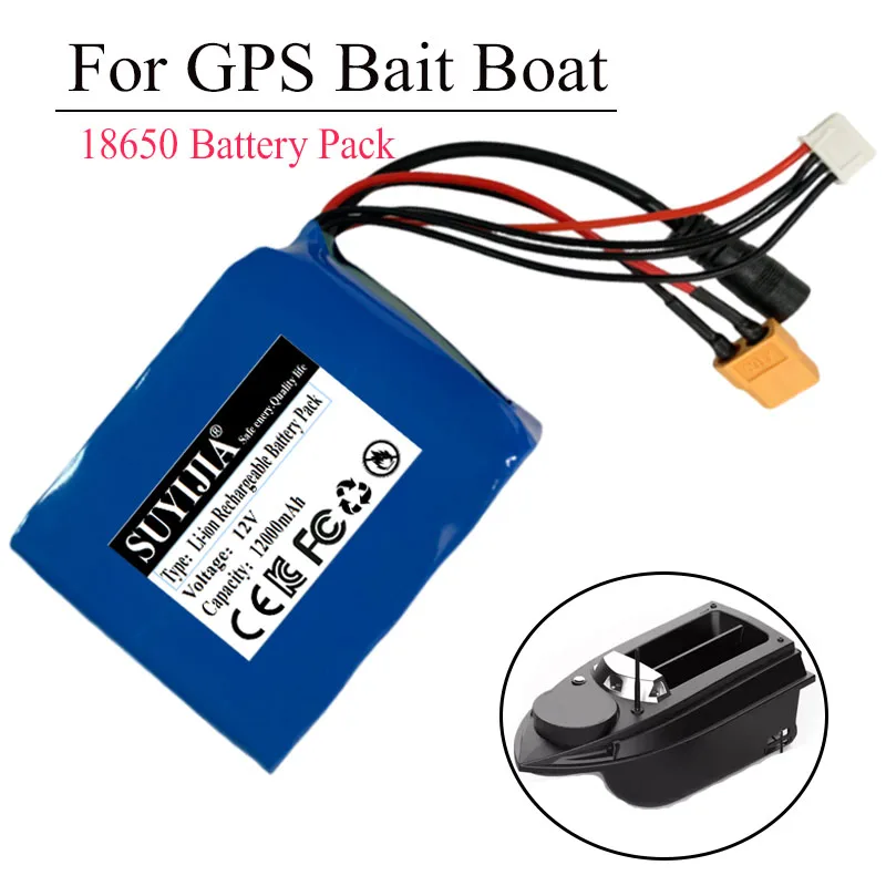 

12V 12000mAh with BMS 18650 3S4P Lithium Ion Battery High Power Remote Control Fishing Bait Boat Battery for V030 GPS Bait Boat