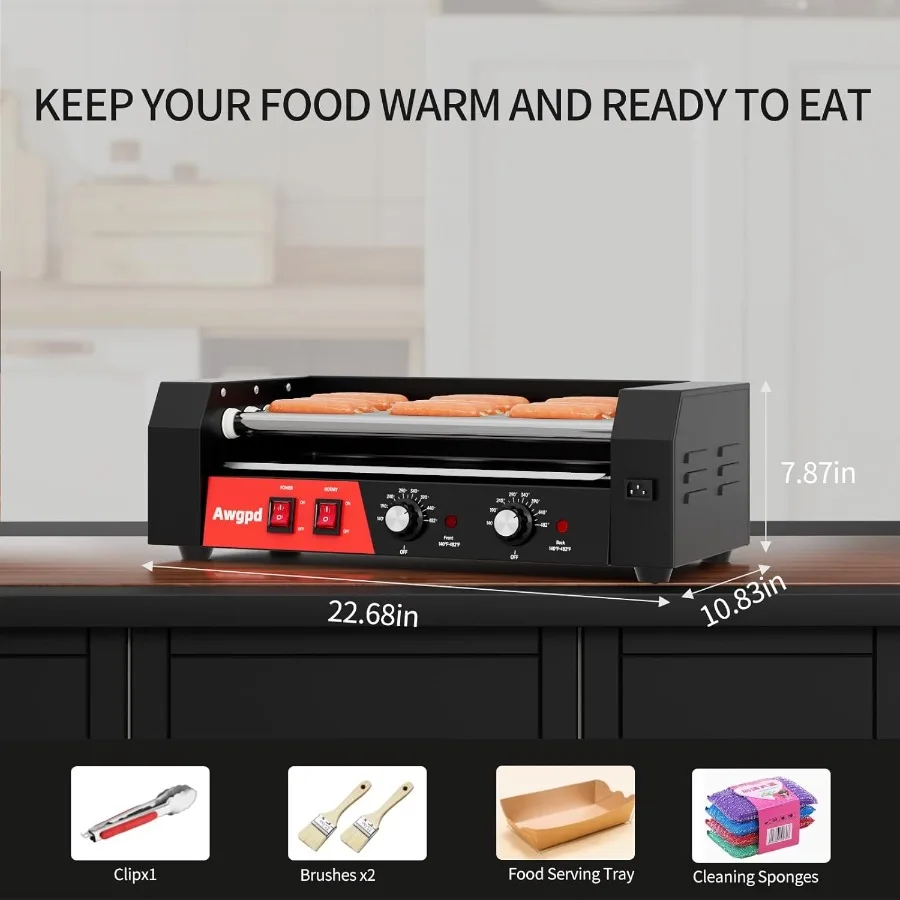 Rullo per hot dog 5 rulli 12 hot dog Capacità 750W Macchina per fornelli per salsicce commerciale in acciaio inossidabile con doppio controllo della temperatura Rem