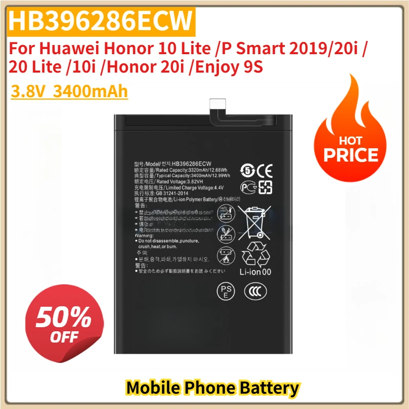 New Replacement Battery HB396286ECW For Huawei Honor 10 Lite /P Smart 2019/20i / 20 Lite /10i /Honor 20i /Enjoy 9S  3400mAh