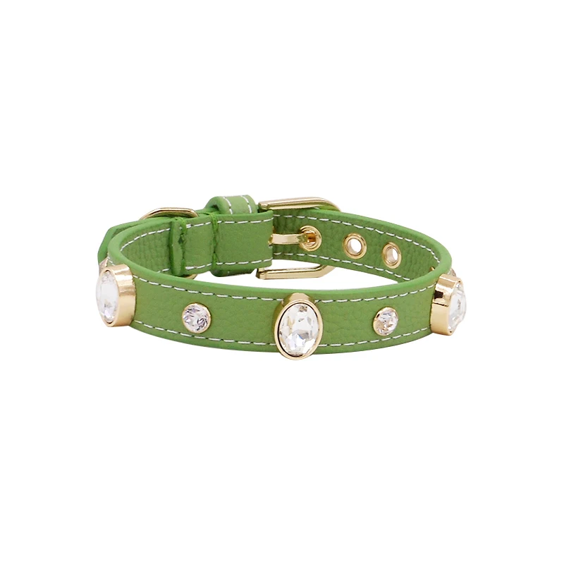 Oval Czech Rhinestone Genuine Leather Pet Collars, Suitable for Cats and Dogs, Bichon, Schnauzer, Available in Multiple Colors