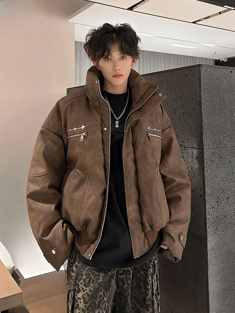 

Wassup Happy Men's Thiened Warmth Cotton Jaet Stand Collar Loose Fit Winter Outerwear Polyester And Vinyl Blend Long Sve