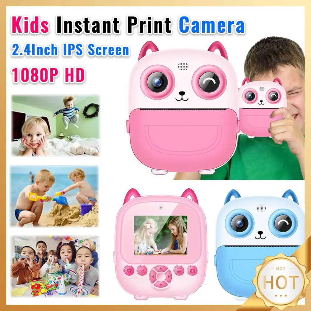 Digital Video Cameras 1080P HD with Print Paper & 32G Card Children Digital Camera Toys 2.4Inch IPS Screen Selfie Digital Camera