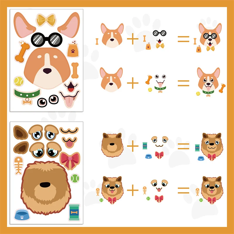 Funny Make A Dog Face Stickers for Kids 6/12/24 Sheets Cute Cartoon Create Your Own Pet Dog DIY Puzzle Stickers Children Gift