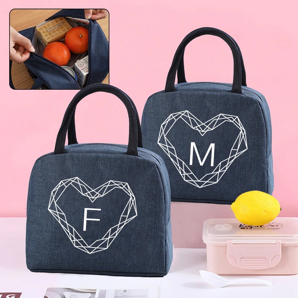 

Women Dinner Lunch Bag Insulated Cooler Bags Kids Food Canvas Storage Pouch Work Lunch Thermal Handbag Diamond Print Picnic Pack