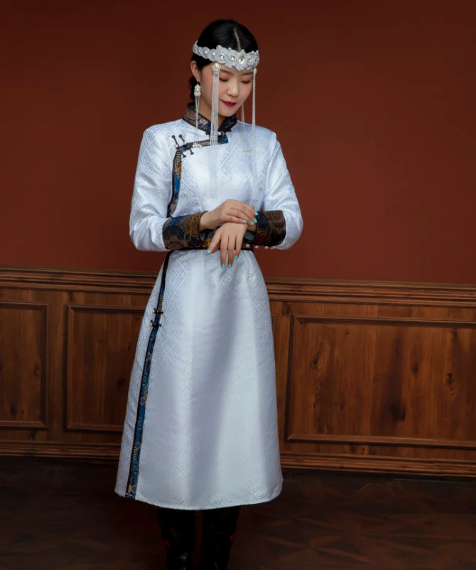 

Chinese Women's Mongolian Robe Satin Performance Dance Bridal Dress