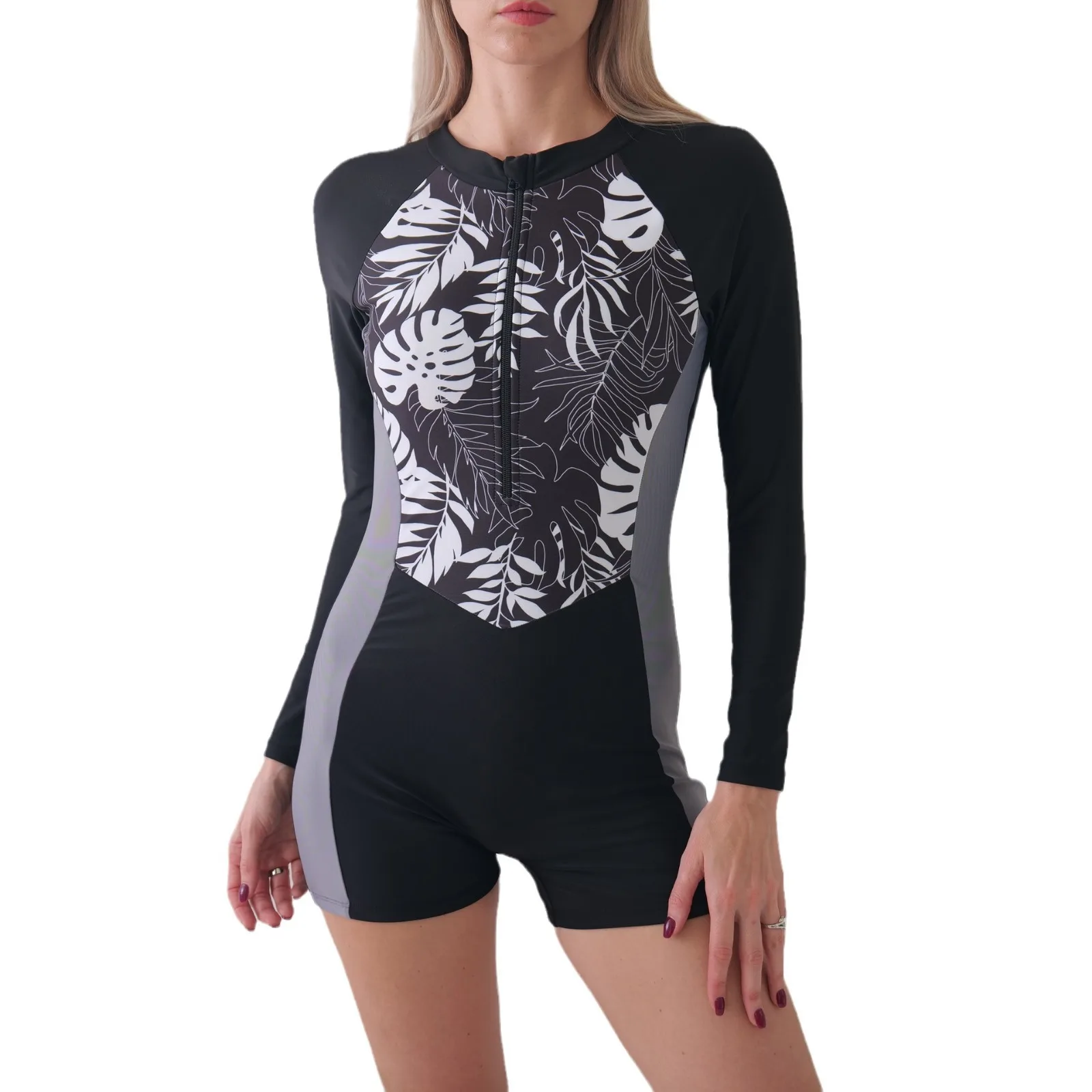 Long Sleeve Swimwear Woman Rash Guard Surf 2024 Women Swimsuit One-Piece Swimming Suit Zipper Beach Wear Bathing Suit Monokini