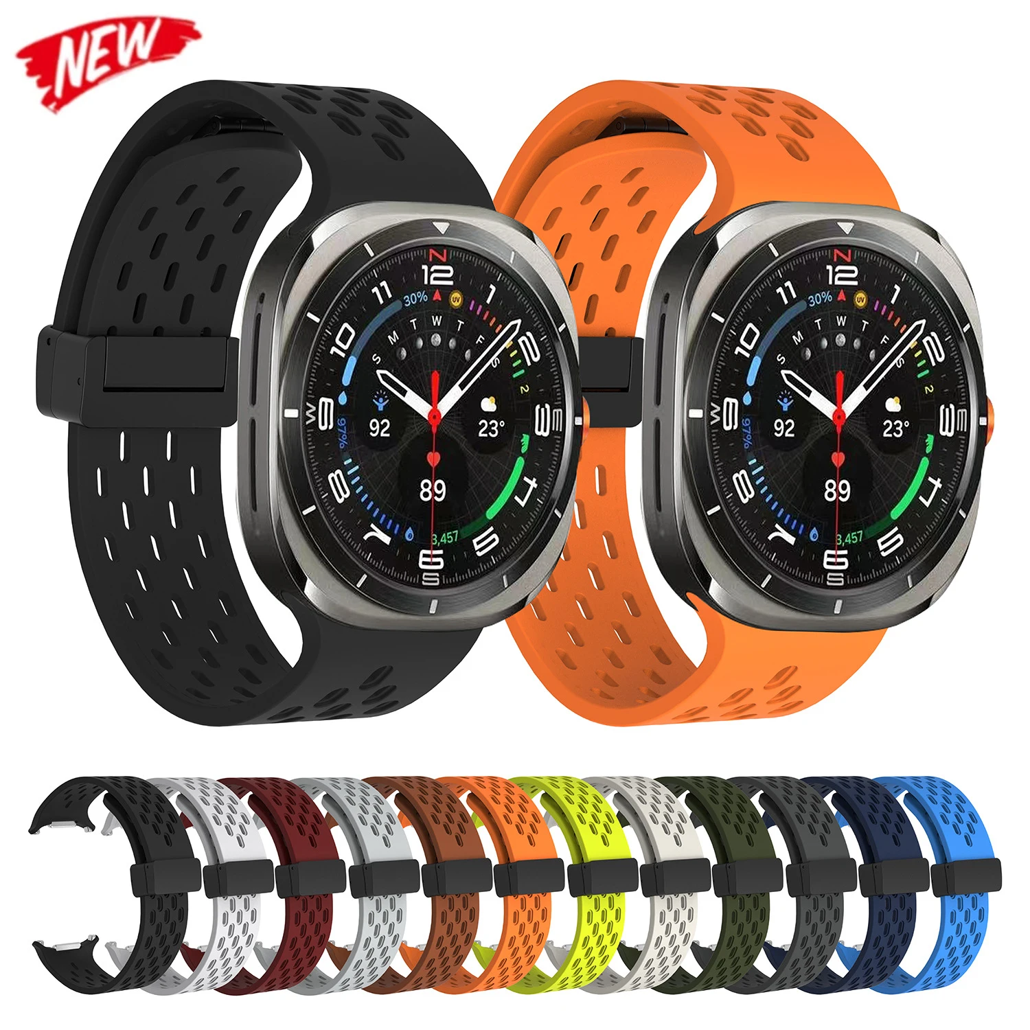 Magnetic Folding Buckle Band for Samsung Galaxy Watch Ultra 47mm Silicone Soft Strap for Galaxy Watch 7 Ultra Watchband Bracelet