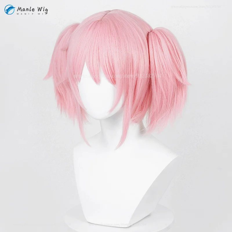 Madoka Kaname Peruca Cosplay feminina, rosa curto, clipe de rabo de cavalo, resistente ao calor, cabelo sintético, boné resistente ao calor, anime, alta qualidade, 30cm