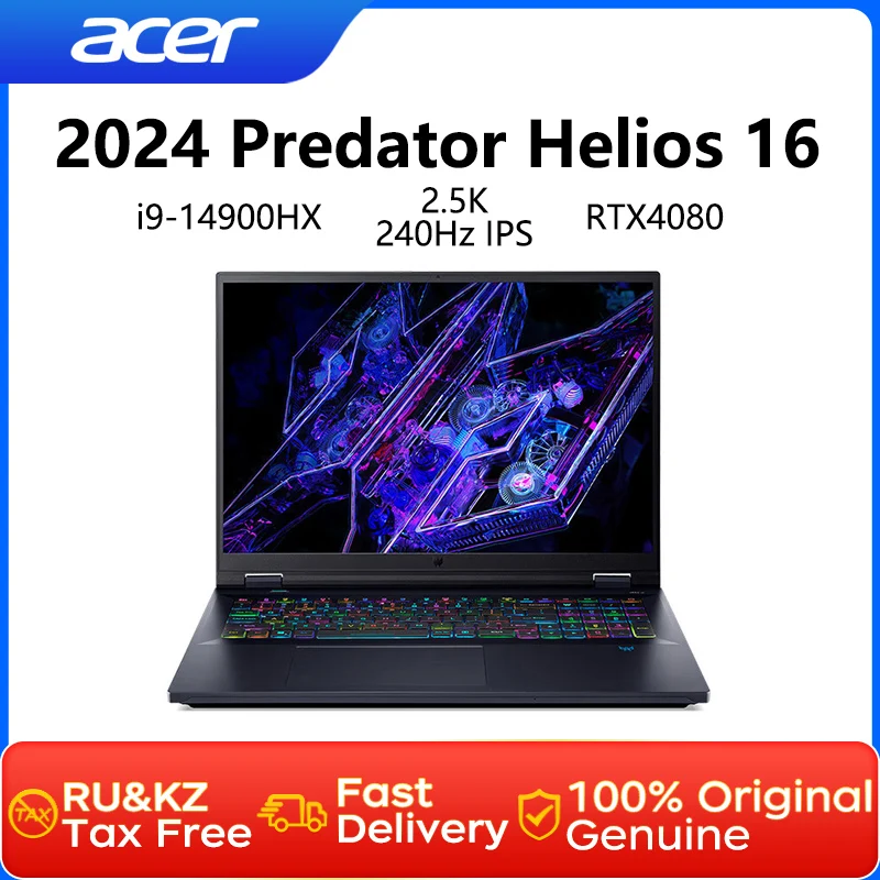 2024 Acer Predator Helios 16 Gaming Laptop 16 Inch 2.5K QHD 240Hz Screen Netbook i9-14900HX 32GB 1TB RTX4080 Notebook Computer