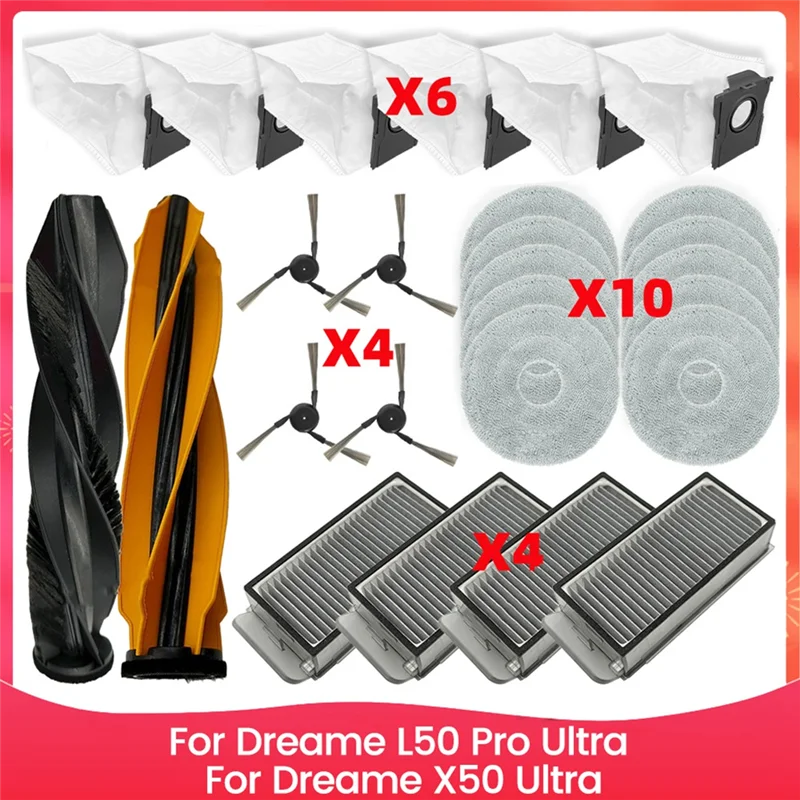 

AONEQ-Для Dreame L50 Pro Ultra/Dreame X50 Ultra Вакуумные детали Основный ролик Боковая щетка HEPA-фильтр Швабра Тканевый мешок для пыли