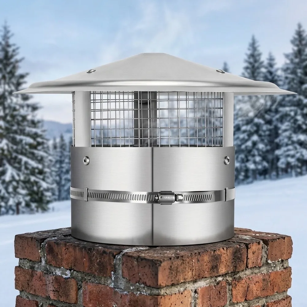 Adjustable Stainless Steel Chimney Cover Cap For Firewood Stoves With Secure Snap Fastener Weather Resistant Pipe Protector
