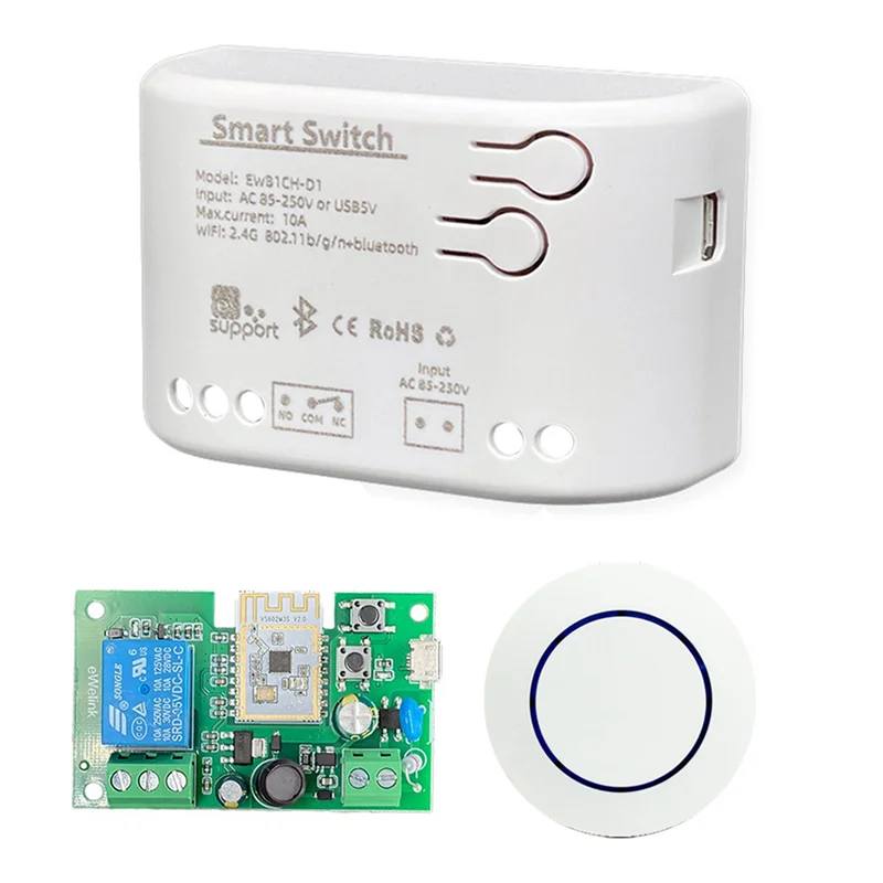 

Y43A-AC 85-250V Модуль умного переключателя двигателя Wi-Fi с чехлом Wi-Fi + BT 1CH Дистанционное реле Ewelink для Alexa Google Home с пультом дистанционного управления 2,4G
