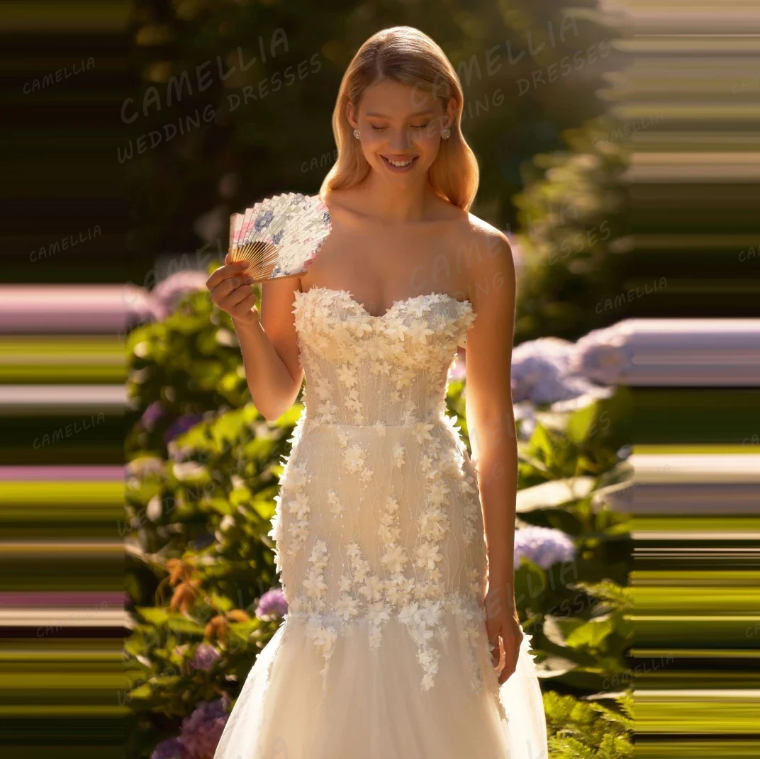 Proste suknie ślubne w stylu boho, syrenka, damskie, koronkowe, z odkrytymi ramionami, dekolt w serce, aplikacje, suknie ślubne, Vestidos De Novia, szyte na miarę