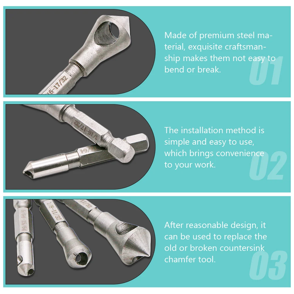 

3pcs Countersink Tool High Speed Steel Bits Drilling Chamfer Tool Kit Deburring Tools Working Parts