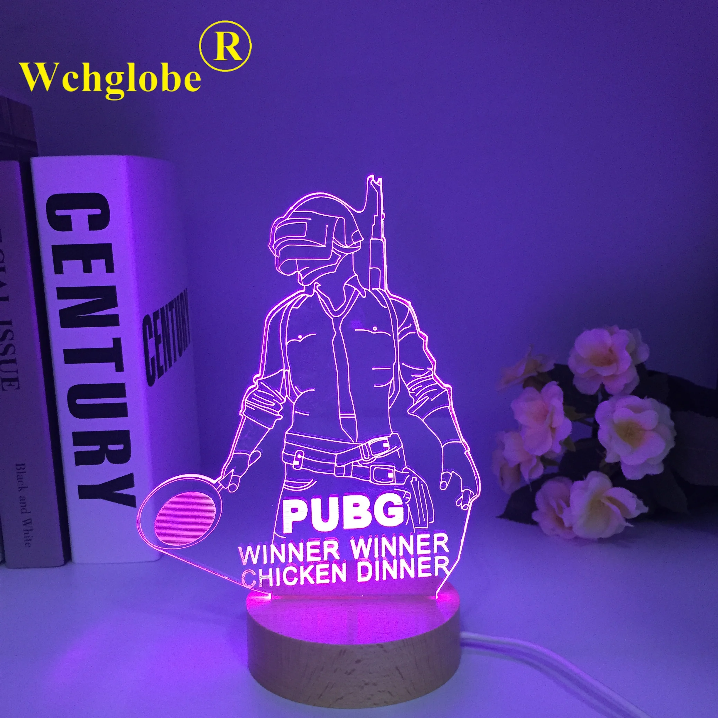 PUBG Winner Chicken Dinner Pan Wooden 3D World Hot FPS Game Player Unknown's Battlegrounds Lamp 7 Colors Change LED Light Gift