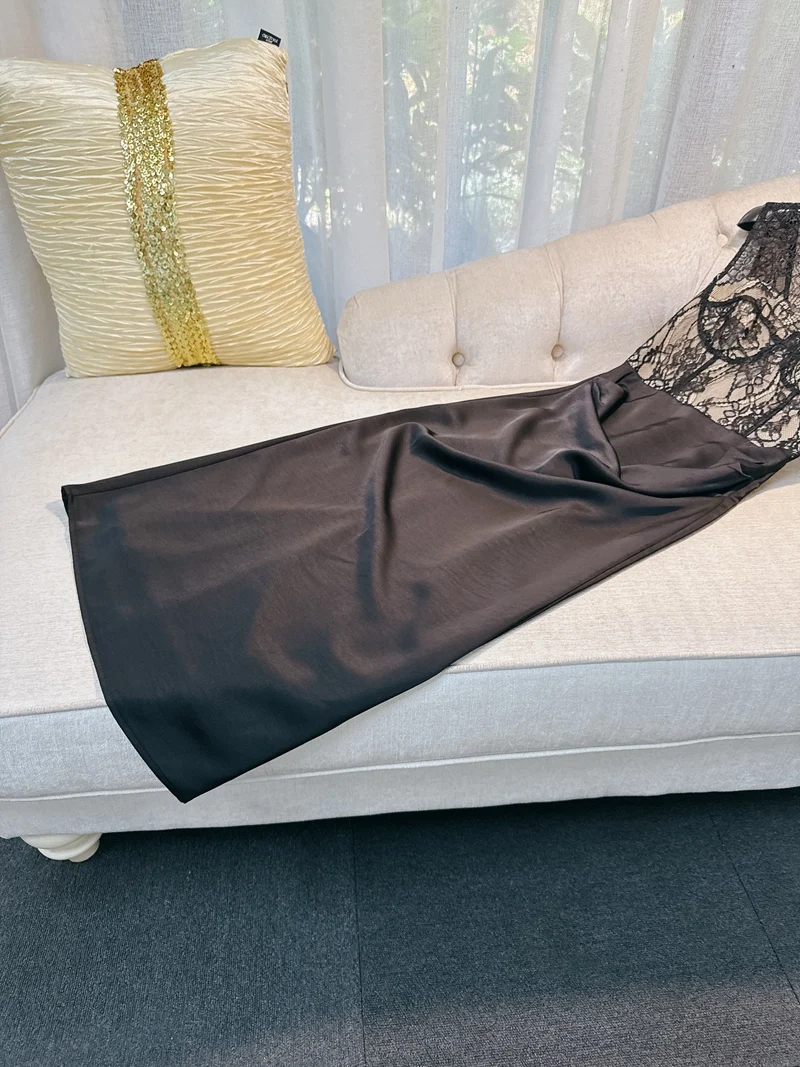  Satin V-ne Strap Dr Sexy Lace Mosaic Allure Sophistiion High-quali Ele Faionable Fem's Dr Skirt