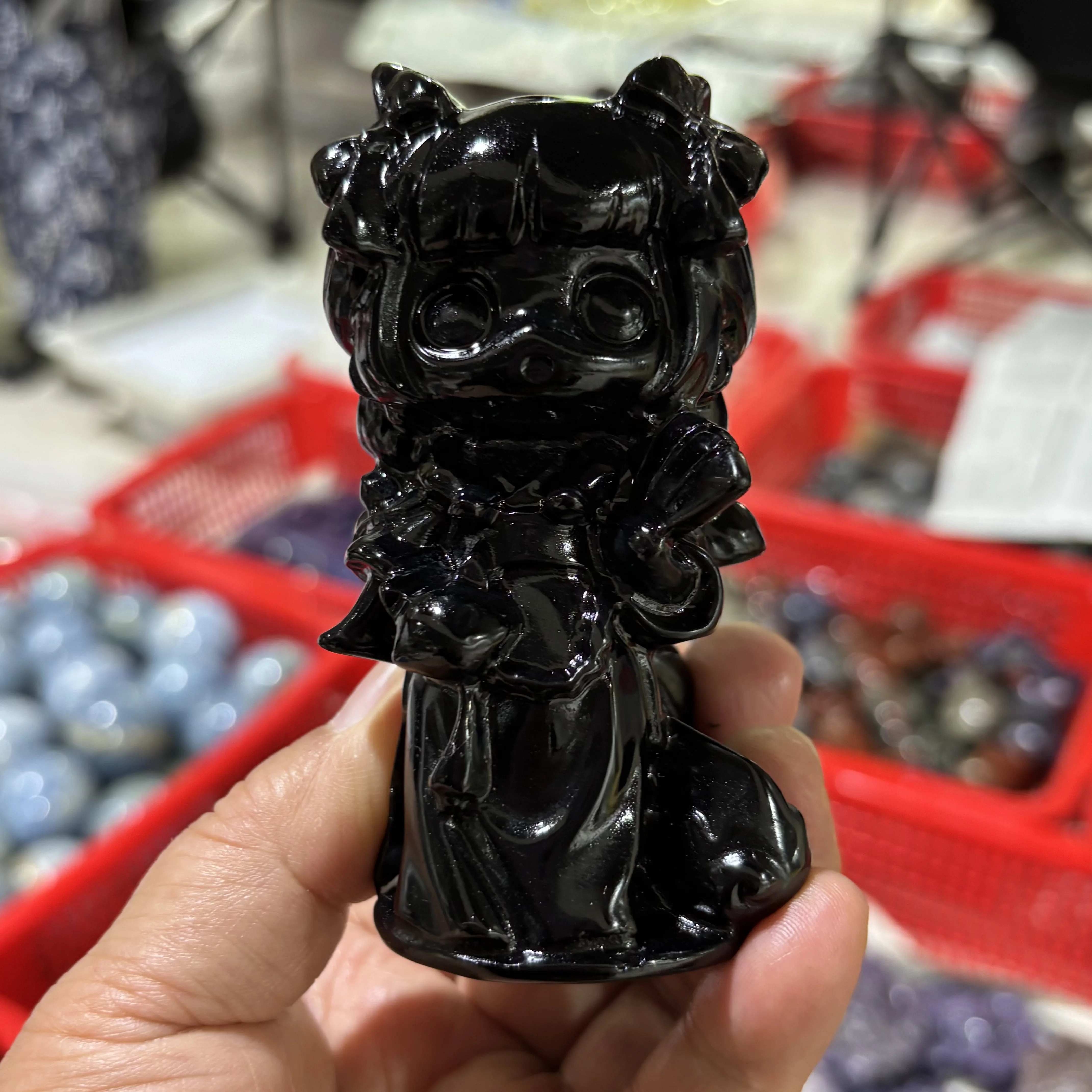 1PCS Natural Black Obsidian Cartoon Princess Carving Polished Reiki Healing Fengshui High Quality Room Decor Energy Gift