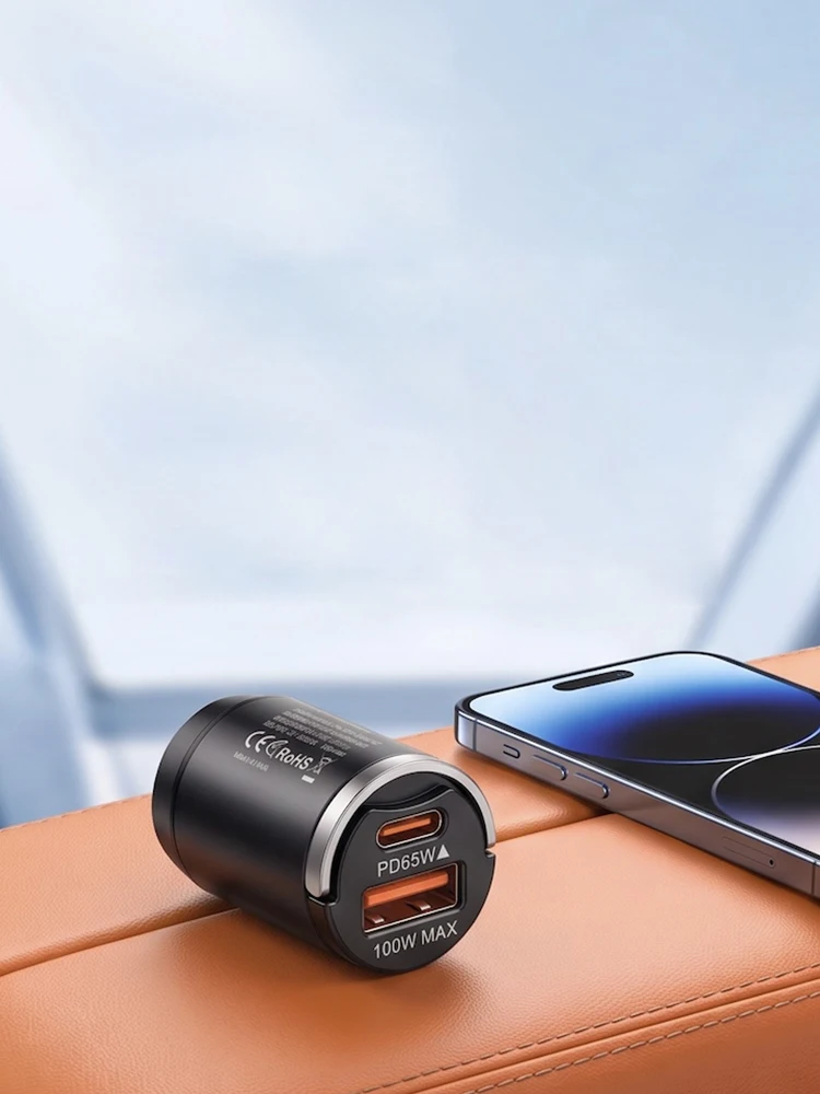 165W podróżna ładowarka samochodowa z podwójnym portem 65W USB-C i 100W USB-A, wytrzymały korpus z miniaturowego stopu cynku, kompatybilna z wieloma urządzeniami mobilnymi. — zdjęcie produktu 7