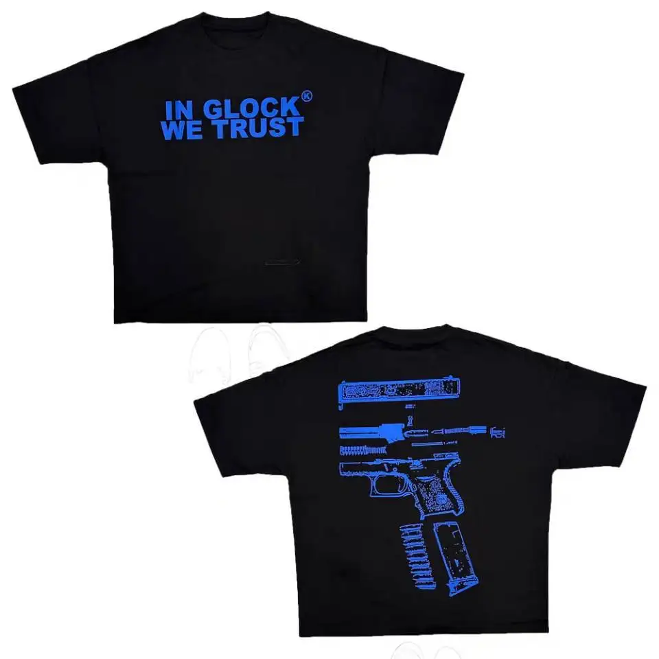 Kixkz Fashion Brand Damen-T-Shirts IN GLOCK WE TRUST Briefbedrucktes, kurzärmliges, übergroßes Baumwoll-T-Shirt für Herren und Damen
