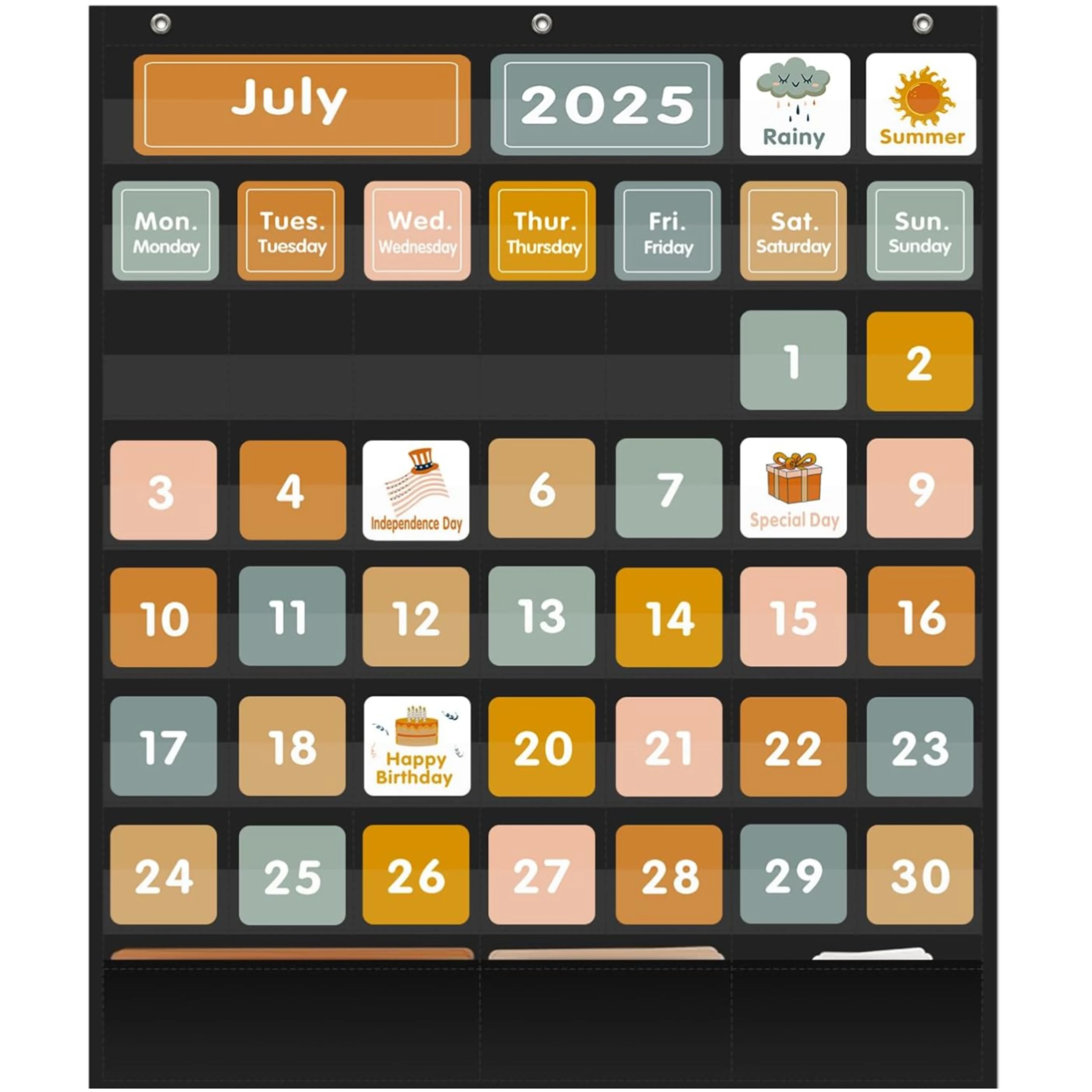 Kalender Boho besar, bagan saku untuk kelas dengan kartu kalender Bulanan dan cuaca grafik saku hitam untuk rumah Sekolah