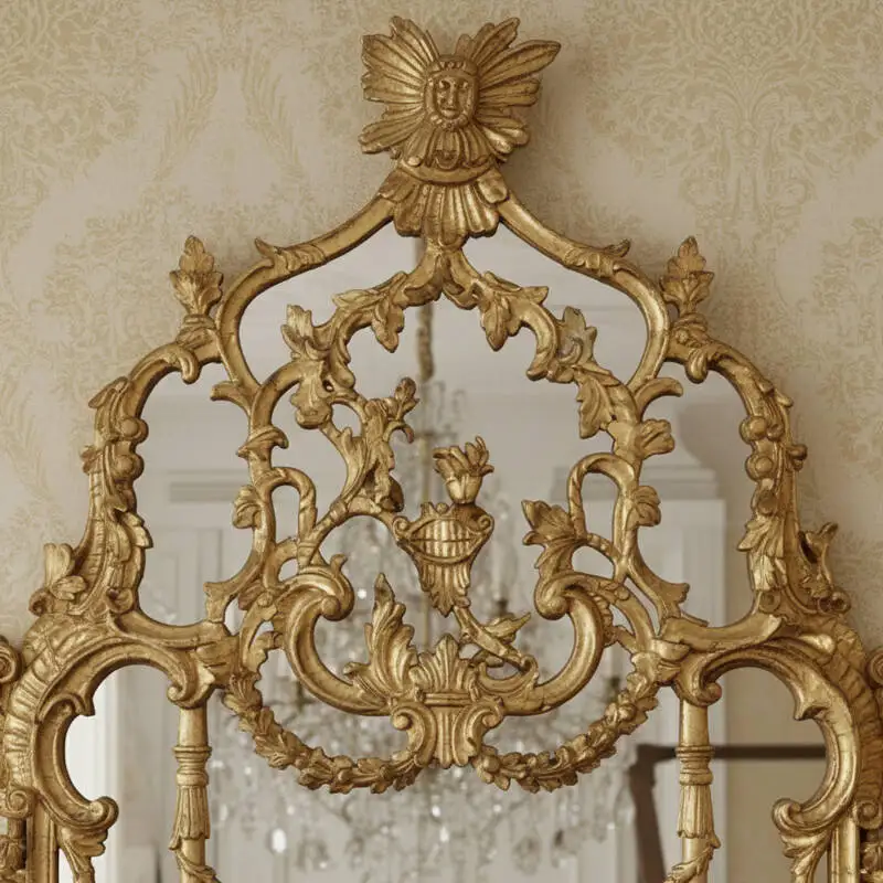 Hotel Large Mirror Home Makeup Mirror Deluxe Silver Brass Wall Mirror