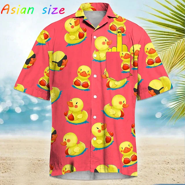 

2026 Harajuku Мужские рубашки с героями мультфильмов 3D принты Маленькая желтая утка Гавайская рубашка с короткими рукавами Модные гавайские рубашки для мужчин Блузка