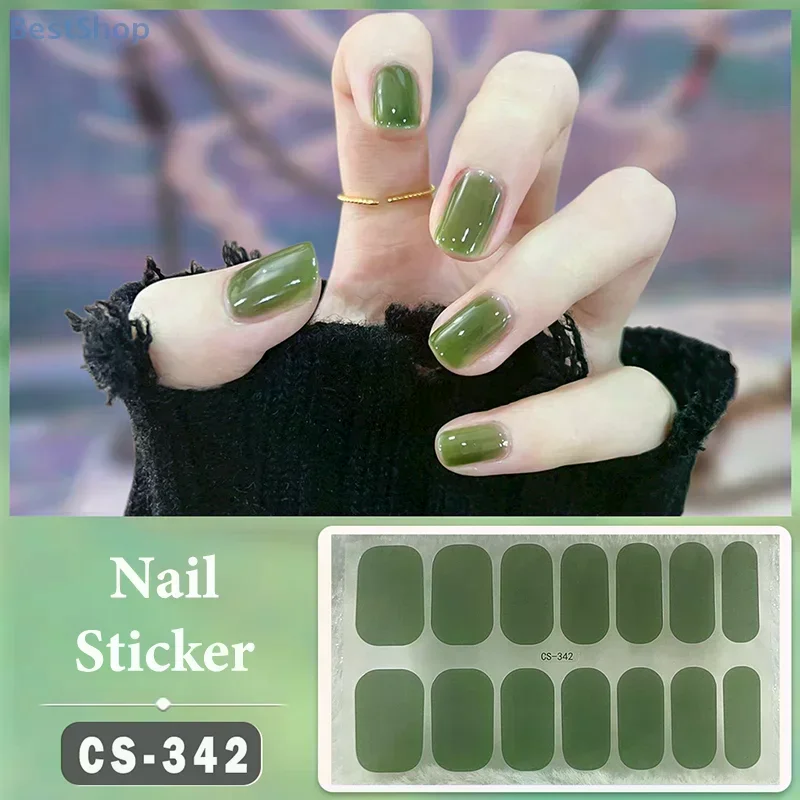 Keine Backlampe, wasserdichte Nagelfolien, vollständige Abdeckung, Nagelaufkleber, einfarbig, 14 Nägel/Set, mehrfarbiger Nail-Art-Look-Patch, fest