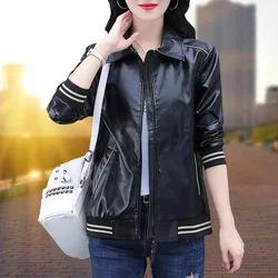 Spring Autumn Leather Jacket Female 2024 Loose Fashion Plus Size 4XL Zipper Black Leather Jackets Loose Coat Women Outwear