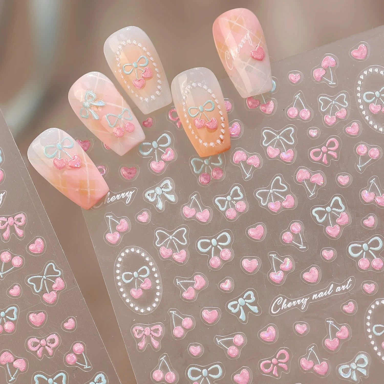 Stiker Kuku Pink Biru Cherry B - Nail Art Oval ulasan dan harga