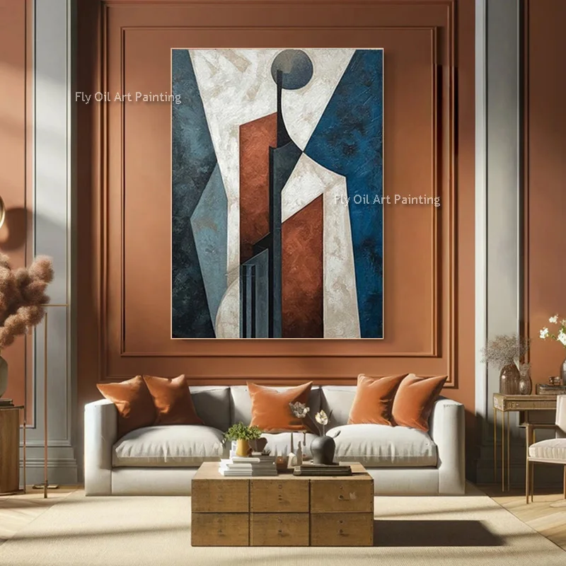 Abstract New Hand Painted Blue Beige Red Men Canvas Artwork Original Design Brown Red White Human Oil Painting For Room Decor