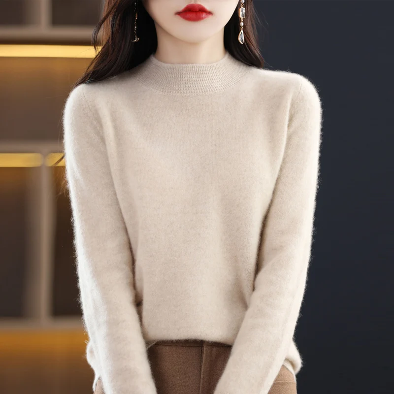 Autumn and winter 100 points high-grade thin sweater ladies semi-high collar simple atmosphere bottoming shirt women